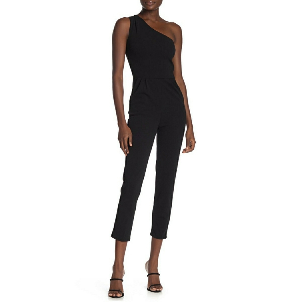 Love...Ady Asymmetrical One Shoulder Black Jumpsuit